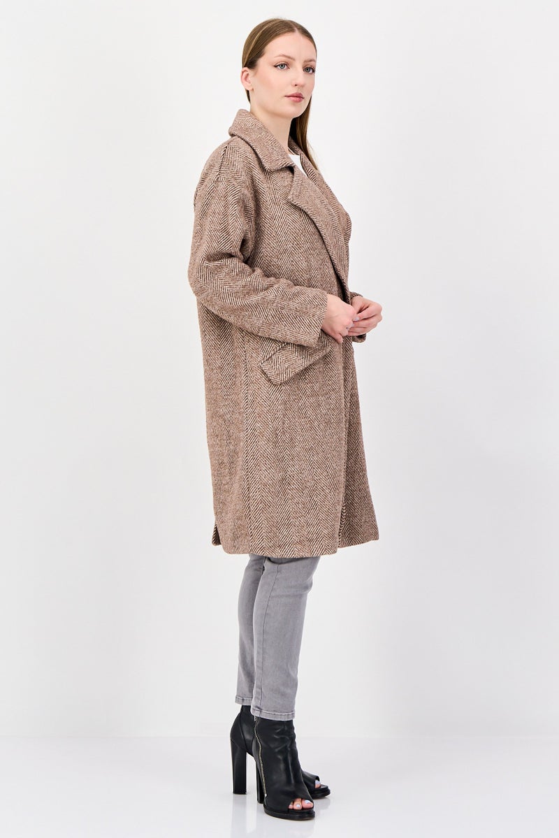 BCBGeneration Women Herringbone Trench Coat, Brown - Image 3
